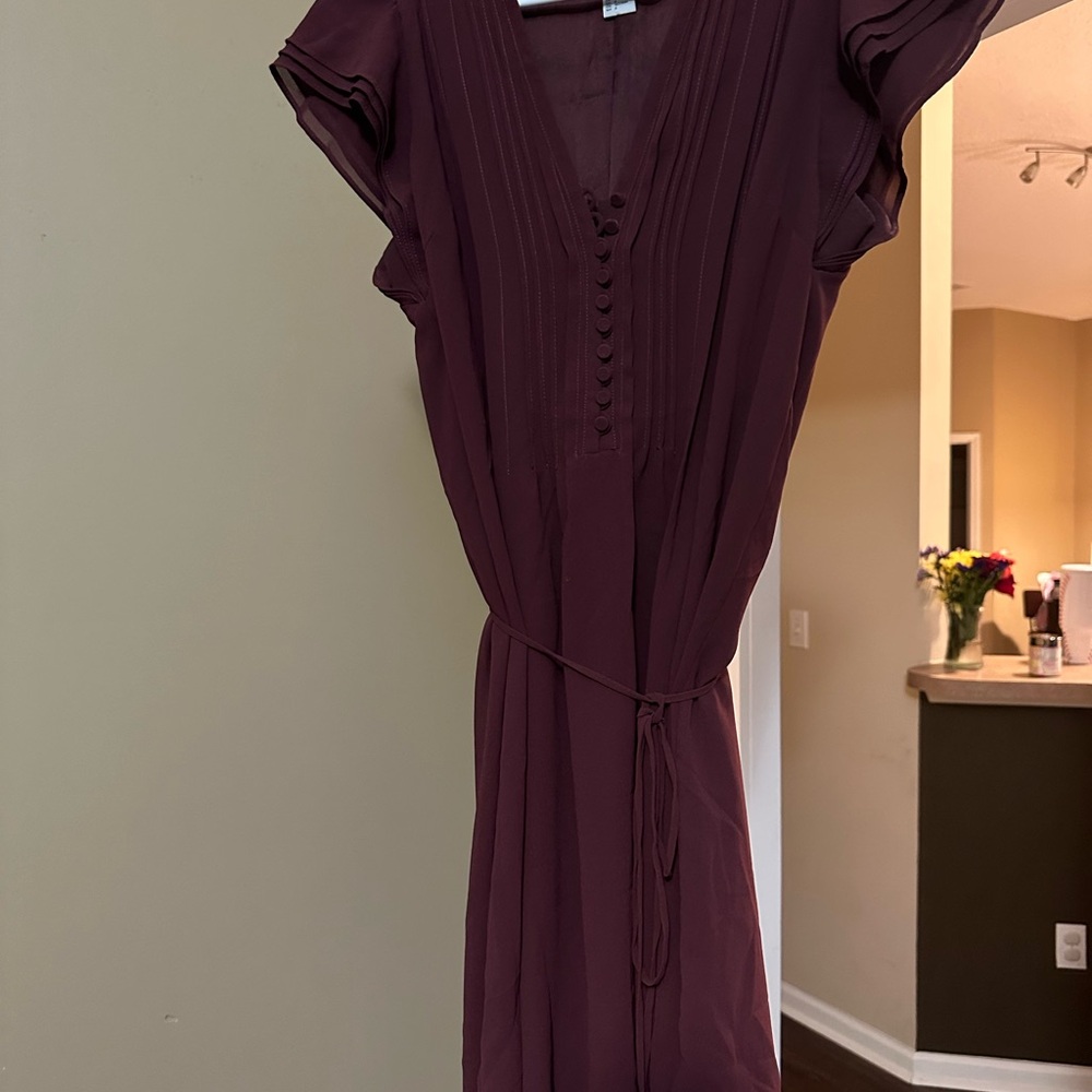 H&M Red Midi Sundress with V-Neck and Flutter Sleeves